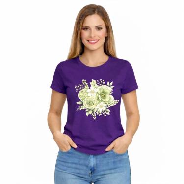 Imagem de Camiseta Feminina Flores Verde Estampa Delicada Moderna-Feminino