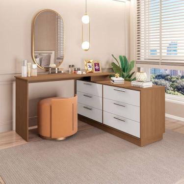 Imagem de Cômoda com Mesa Escrivaninha Rocher 6 Gavetas Freijó/Branco - Pnr Móveis
