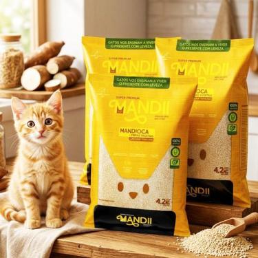 Imagem de Kit 3 Areia Gato Mandi 12,6Kg Prime Fibra Mandioca Rende 6L - ALL PAPE