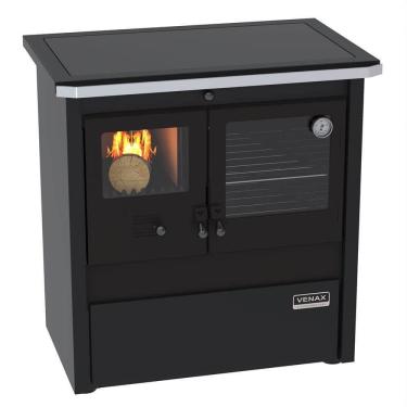 Imagem de Fogão a Lenha de Piso 1 Boca Venax Le Corbusier Dupla Combustão Preto com Forno 40L e A...