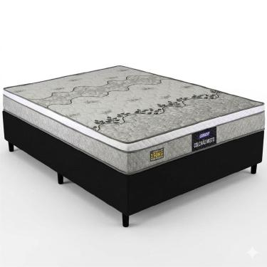 Imagem de Cama Box de Casal Gazin Stone Sommier D33 altura de 60 cm e largura de 138 Cinza Preto  