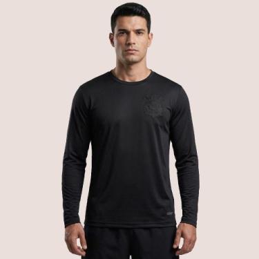 Imagem de Camiseta Corinthians Masculina All Black Manga Longa Escudo Bordado Le