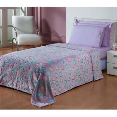 Imagem de Manta Flannel Infantil Shine 1,50 x 2,20 Andreza, Corações Lilas