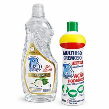 Imagem de Kit Limpeza Saponaceo Cremoso 500ml e Limpador perfumado Chá Branco 1L