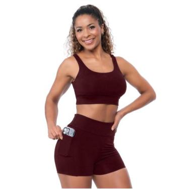 Imagem de Conjunto Fitness Feminino Poliamida Top Com Bojo Removível Short Cós A