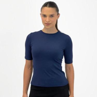 Imagem de Blusa Alpelo Canelada Básica Manga Curta Feminina, 38, Navy