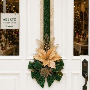 Imagem de Escapulário Verde Natalino Flor Dourado Decoração Porta 2,5m - Genéric