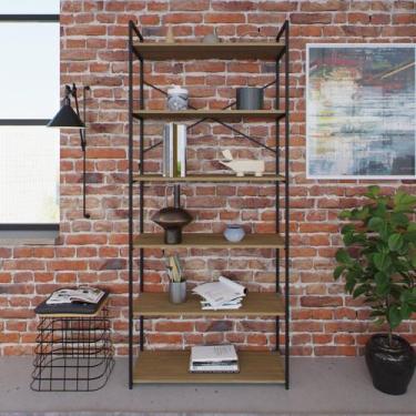 Imagem de Estante Alta com 6 Prateleiras 185x80x33cm Yon Marrom/Vermont/Preto - 