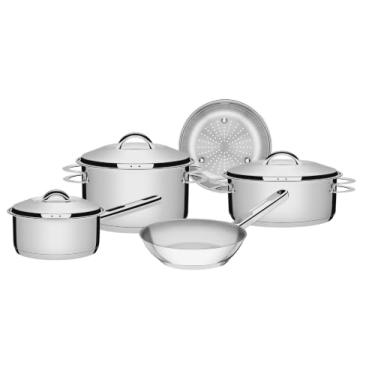 Imagem de Jogo de Panelas Tramontina Solar em Aço Inox com Fundo Triplo e Tampas de Inox 5 Peças