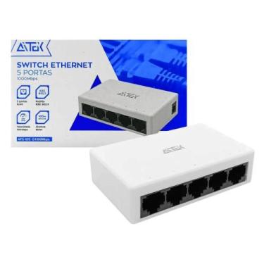 Imagem de Switch Hub Aitek 5 Portas Ethernet 1000Mbps 100 mts ATS-105 Branco