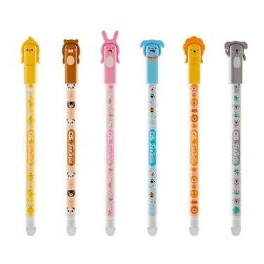 Imagem de Kit 6 Canetas Gel Apagável Fantasia Zoo 0.5mm Tinta Azul Conjunto Esco