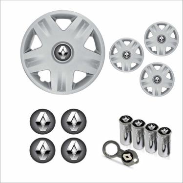 Imagem de Jogo Calota Aro 14 Clio Sandero 2004 Renault + Emblema Resinado + Tampa Ventil Antifurto