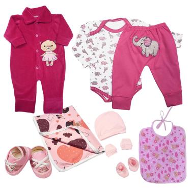Imagem de Kit Bebê 9 Pças Conjunto Body Mijão Macacão Cueiro e Babador