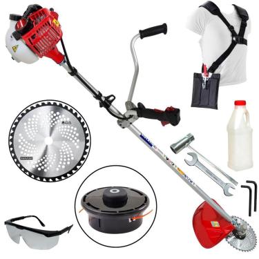 Imagem de Roçadeira Profissional Plus Kawashima KW260L 26cc 2 Tempos á Gasolina Com Guidão e Lâmina de Vídia Para Uso em Jardinagem, Agricultura e Rodovias