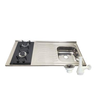 Imagem de Pia Fogão Gás 2 bocas Fabrinox 120x55cm, cuba direita, válvula e sifão