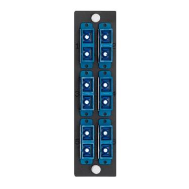 Imagem de Leviton 5F100-6ZC Opt-X 6 unidades de placas com adaptadores duplex SC (azul), manga de cerâmica de zircônia, 12 fibras, preto