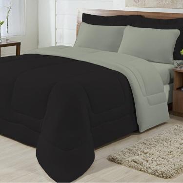 Imagem de Edredom King Dupla Face Malha 100% Algodão 1 peça - Preto/Cinza