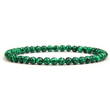 Imagem de Pulseira de pedra de malaquita verde natural feito à mão com contas redondas pulseiras casal energia ioga pulseira homens mulheres joias - malaquita 4 mm, Cristal