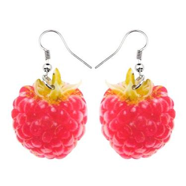 Imagem de NEWEI Brincos de acrílico de framboesa doce e longa, pingentes pendentes, joias modernas, frutas, presente para mulheres e meninas, Acrílico