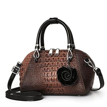 Imagem de Bolsa de mão feminina com alça superior de crocodilo médio bolsas transversais femininas retrô com zíper, Café