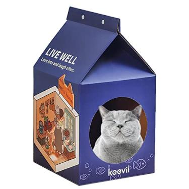 Imagem de Casa de Gato Cartão,Caixa de leite em forma de gato arranhando caverna com bloco de rascunho | Tabuleiro de arranhar destacável clássico, caixa interativa arranhador de brinquedo para animais Fovolat
