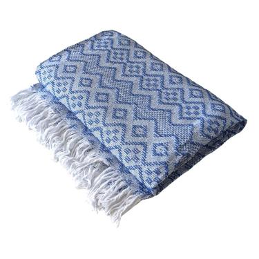 Imagem de Manta Casal Tambaba Algodão Mesclado Azul Com Branco