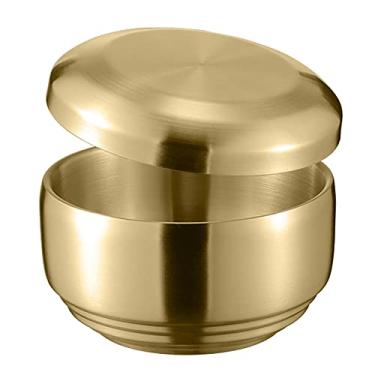 Imagem de UPTALY 1 tigela de aço inoxidável 18/10 com tampas (cor dourada), tigela de cereal engrossada com pires (12,5 x 7,8 cm), tigelas de sopa cozidas a vapor de parede dupla, tigela de Kimchi coreana