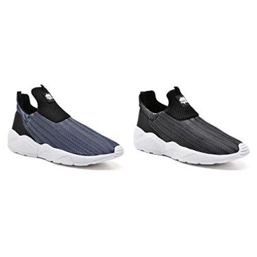 Imagem de Kit 2 Pares Tênis Meia Masculino Nylon Textura Casual Preto + Azul 44