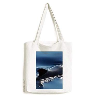 Imagem de Bolsa de lona com imagem de natureza e baleia, oceano, água, mar, baleia, ciência, sacola de compras, bolsa casual