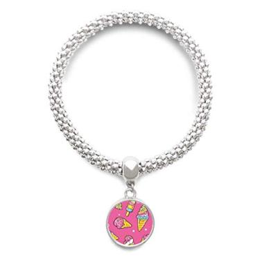 Imagem de DIYthinker Pulseira de prata com pingente de picolé rosa com pingente de corrente ajustável
