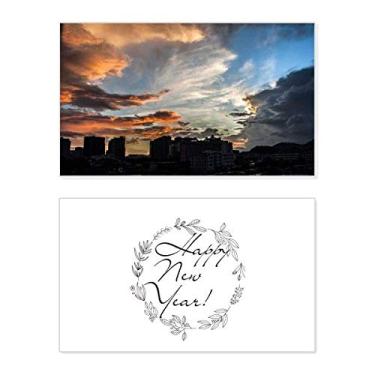 Imagem de Cidade anoitecer Nuvens Céu Laranja Ano Novo Festival Cartão Bless Mensagem Presente