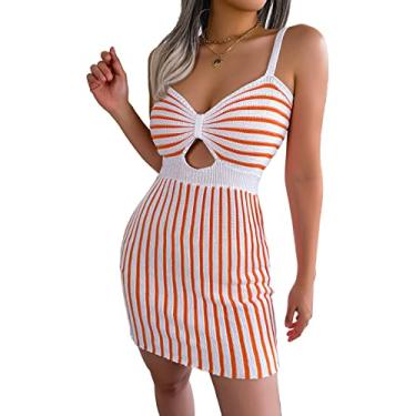 Imagem de Mini vestido feminino alças finas estampado vestidos vazados colado ao corpo sem costas mini streetwear 2023 vestido de verão, laranja, G