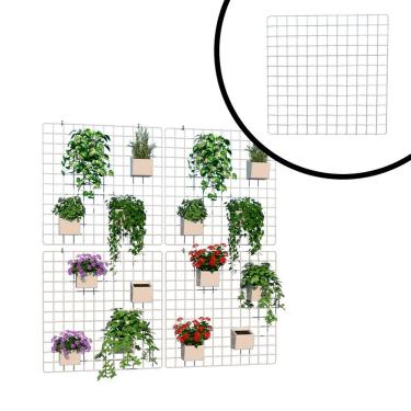 Imagem de Tela Aramada para Jardim Vertical Horta Suspensa Floreira 60x60cm Branco Kit 4 Peças