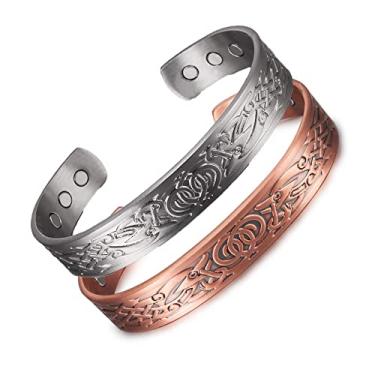 Imagem de Pulseira para mulheres homens cobre puro ajustável vintage energia pulseira magnética punho 12 mm de largura pulseiras pulseiras dragão pulseiras pulseiras