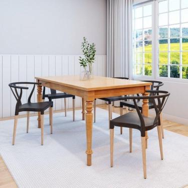 Imagem de Conjunto Sala de Jantar Mesa Madeira Maciça 6 Cadeiras Wishbone Amarílis Espresso Móveis Mel/Preto