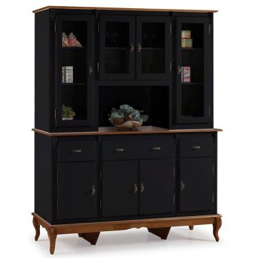 Imagem de Cristaleira Arca Oratório 8 Portas 3 Gavetas e Pés Luiz XV 60634 Linz Móveis - Preto/Imbuia