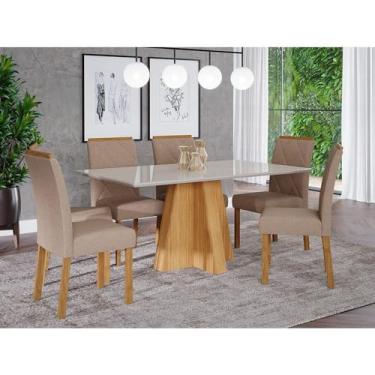 Imagem de Mesa para Sala de Jantar Patricia 160 cm com 6 Cadeiras Fernanda Cimol Nature/off White/madeira/linho Bege