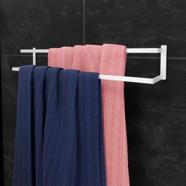 Imagem de Suporte Toalheiro Porta Toalha de Banho Parede Banheiro Duplo 60cm Branco Brilhante