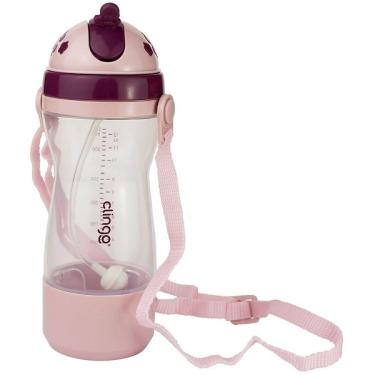 Imagem de Garrafa Infantil Com Porta Biscoito 240ml Clingo - Rose