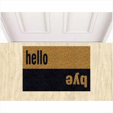 Imagem de Tapete Capacho Hello Bye 60X40 cm Ouro Antiderrapante.