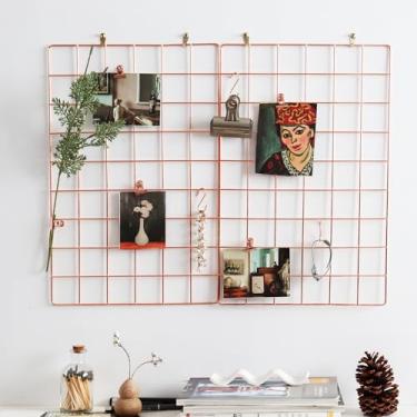 Imagem de PEAUARL Painel de grade de parede de malha de metal para exibição de fotos, quadro de mensagens, tamanho: 44,5 cm x 30 cm, pacote com 2 (ouro rosa)