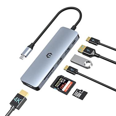 Imagem de TOTU Hub USB C 6 em 1, adaptador multiportas para MacBook Air/Pro, estação de ancoragem HDMI com tela 4K (USB 3.0, 100W PD, compartimentos para cartão SD/TF), compatível com iMac, iPad Pro, Dell, HP,