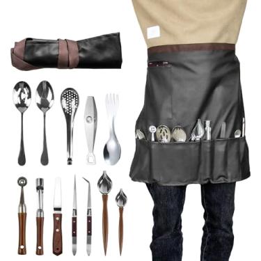 Imagem de DUEBEL Kit de chapeamento profissional de chef com avental, conjunto de chapeamento culinário de 13 peças, ferramenta de chapeamento de aço inoxidável para revestimento de restaurante, cozinha
