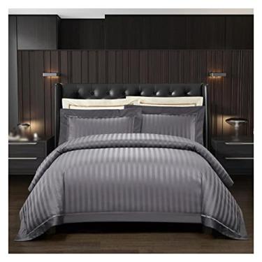 Imagem de Jogo de cama de hotel de algodão 4 peças queen size jogo de lençol de capa de edredom fronha (cor: C, tamanho: 1,8 * 2,0 m) (E 1,4 * 1,8 m)