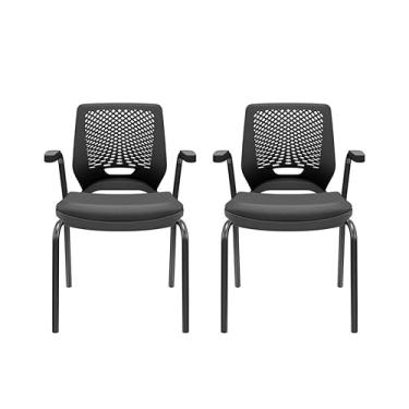 Imagem de PLAXMETAL, KIT 02 Cadeiras de Escritório Fixa Aproximação 4 pés com Braço Beezi Encosto Preto Assento Material Sintético PLAXMETAL