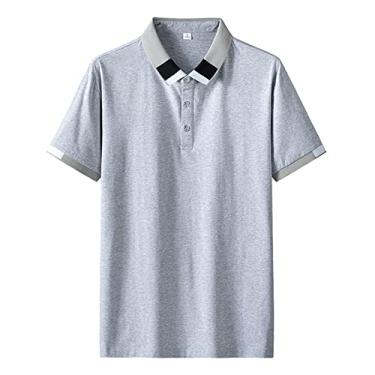 Imagem de Polos masculinos de algodão com gola listrada, camiseta de tênis de cor sólida, ajuste regular, estiramento, leve, externo, macio (Color : Gray, Size : XXXL)