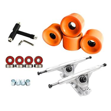 Imagem de Luzhengyang Kit de caminhão de skate de liga de luxo ABEC-11 Rolamentos Longboard Repair T-Tool | Rodas PU | Rolamentos de precisão | Conjunto completo para iniciantes - Laranja prata