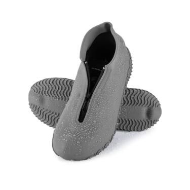 Imagem de HTHOY&GOWY Capas impermeáveis para sapatos – Capas de silicone para sapatos de chuva com zíper, reutilizáveis, dobráveis, antiderrapantes, laváveis, protetores de sapatos, galochas para crianças, homens e mulheres