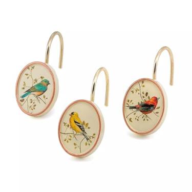 Imagem de Avanti Linens - Ganchos de cortina de chuveiro, decoração de banheiro inspirada na natureza, conjunto de 12 (coleção Gilded Birds)