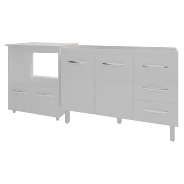 Imagem de Mobília Decor, Balcão Armário Cozinha Gabinete de Pia 120 cm Bruna e Balcão para Microondas e Forno Elétrico Amanda Branco